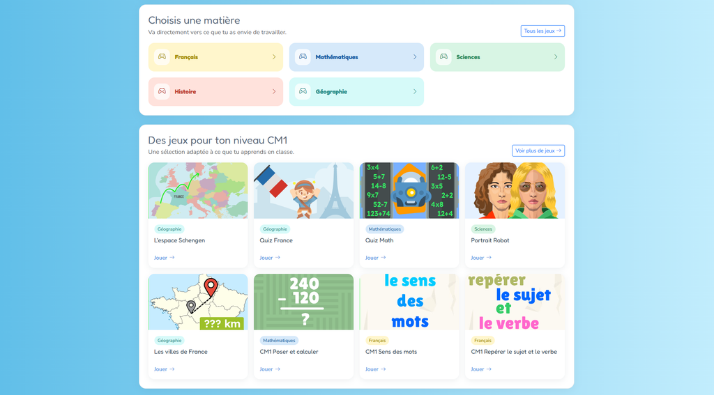 Catalogue de jeux éducatifs Edukatro classés par niveau et matière